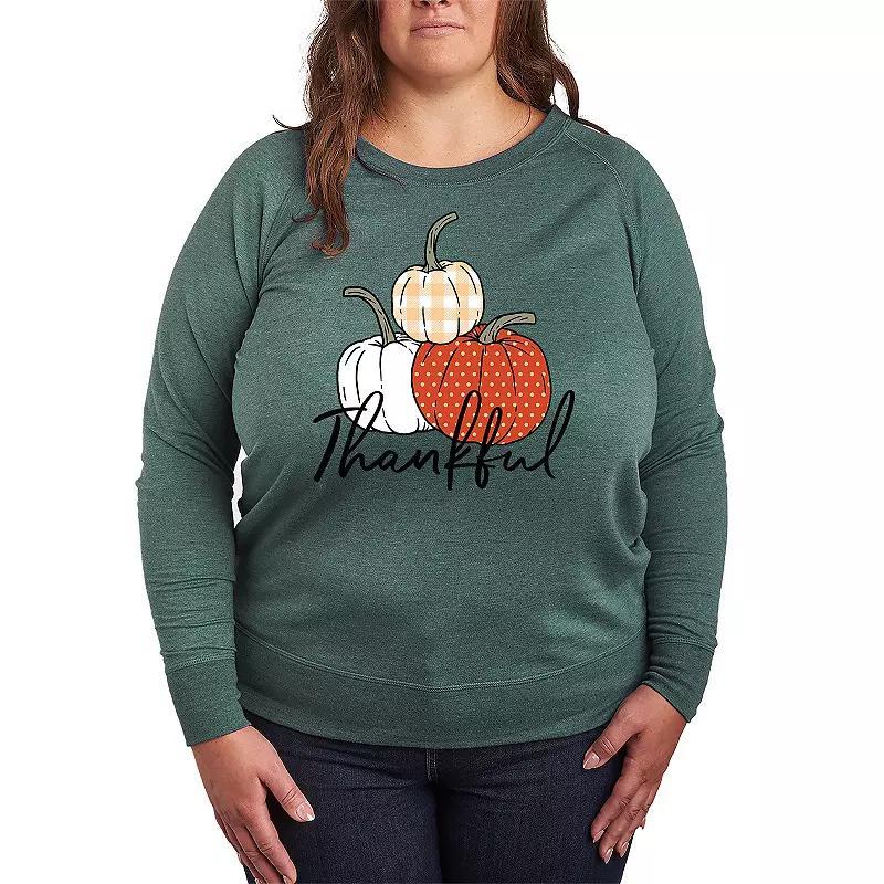 Plus Size Thankful Pumpkins Pullover, Womens Grey Green Product Image