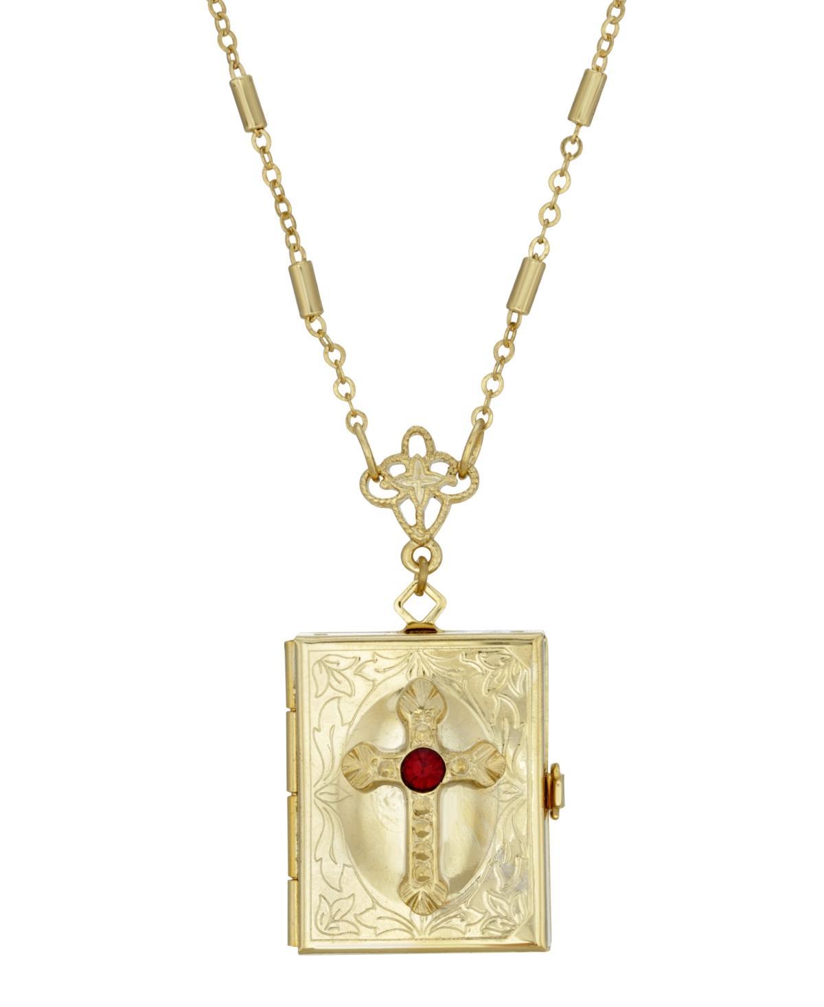 1928 Gold Tone Cross Square 4-Way Locket Necklace, Womens, Red Product Image