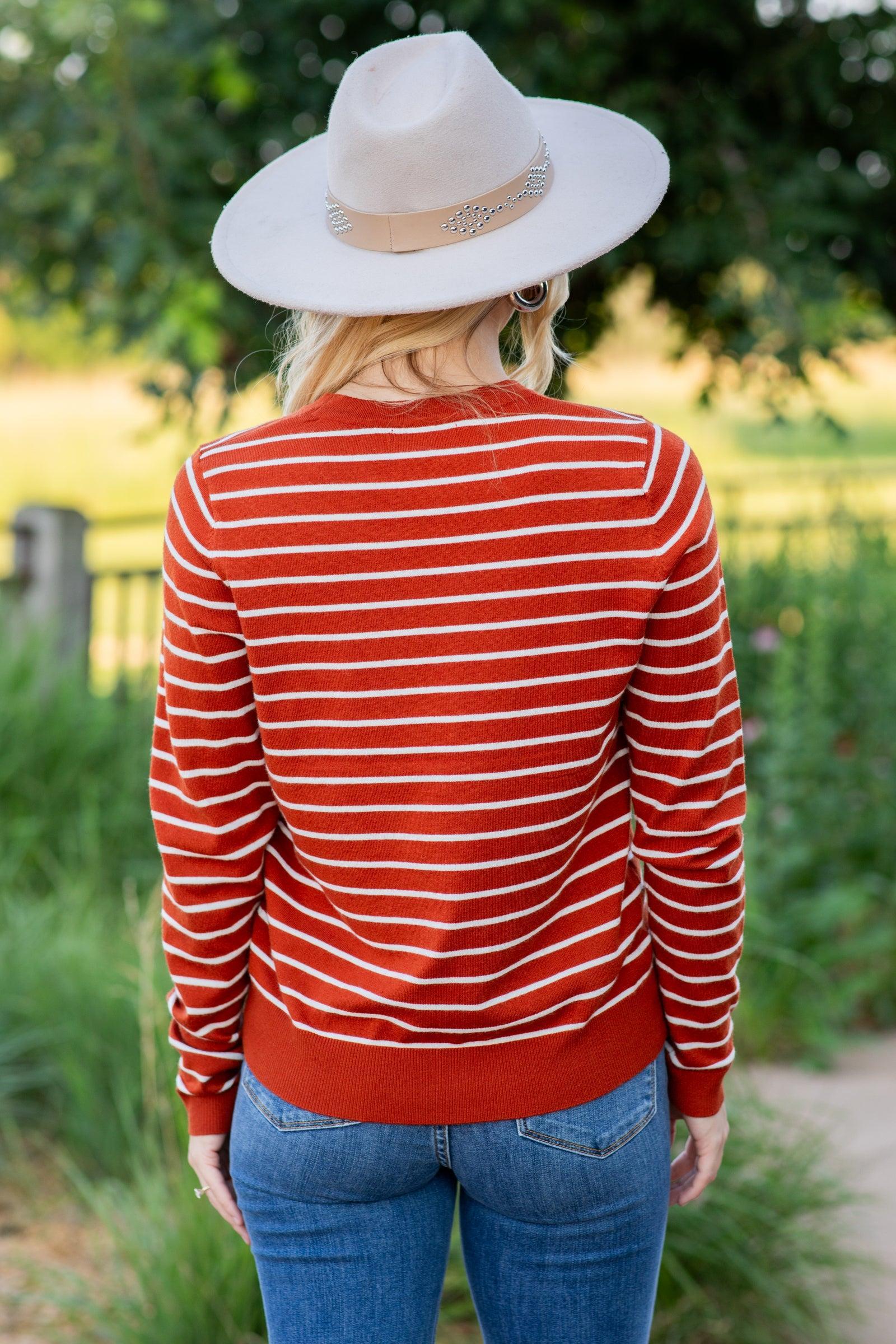 Cognac Striped Long Sleeve Sweater Product Image