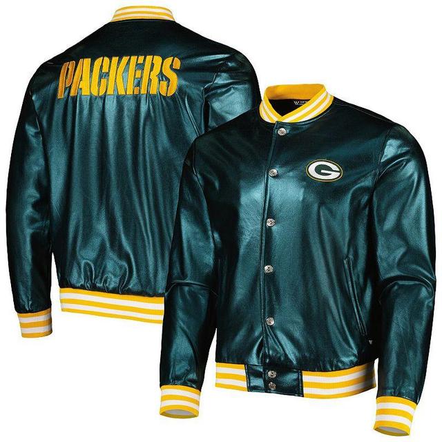 Mens The Wild Collective Bay Packers Metallic Bomber Full-Snap Jacket Product Image