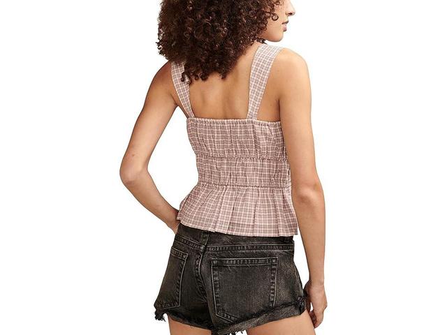 Lucky Brand Drawstring Detail Top (Purple Check) Women's Clothing Product Image