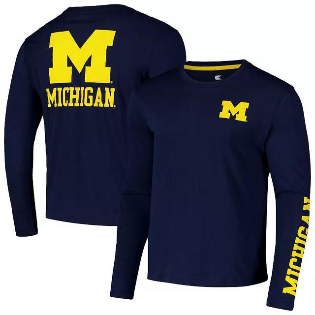 Mens Colosseum Michigan Wolverines Logo Lockup 3-Hit Active Blend Long Sleeve T-Shirt Blue Product Image