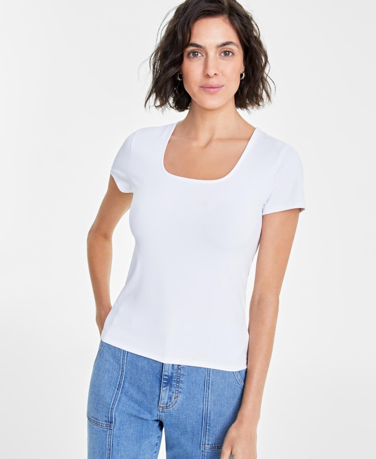 On 34th Womens Cap-Sleeve Square-Neck Tee, Created for Macys Product Image