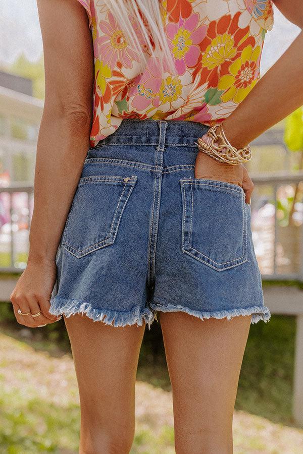 The William High Waist Distressed Shorts In Medium Wash Product Image