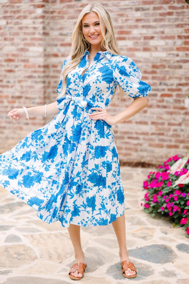 Feeling Alive Blue Floral Midi Dress Female Product Image