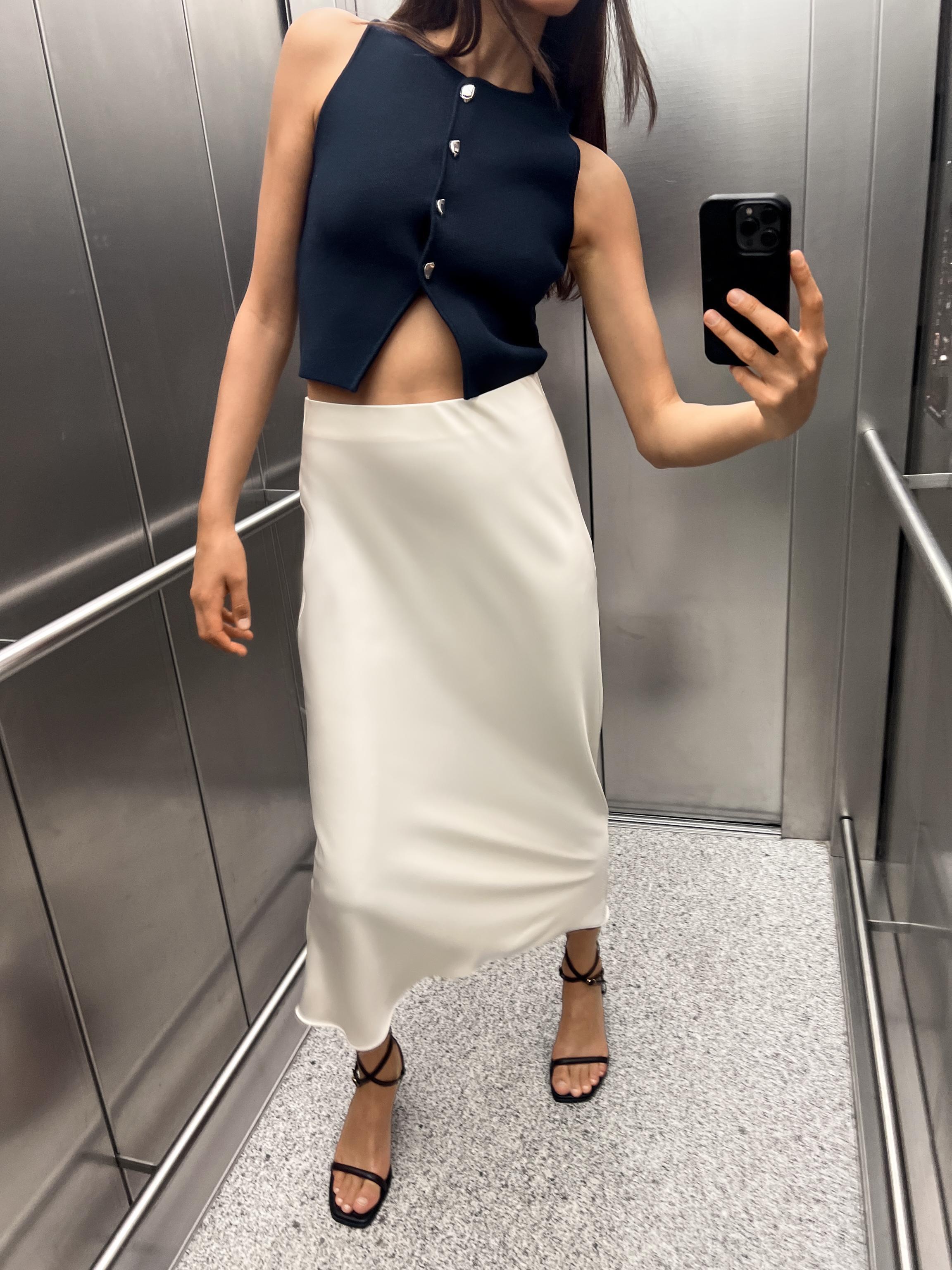 SATIN EFFECT MIDI SKIRT Product Image