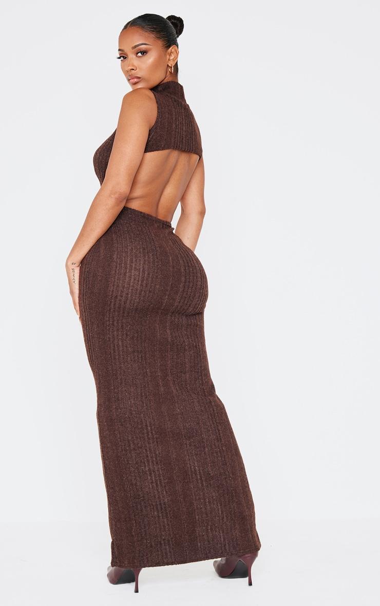 Shape Chocolate Brushed Rib High Neck Open Back Maxi Dress Product Image