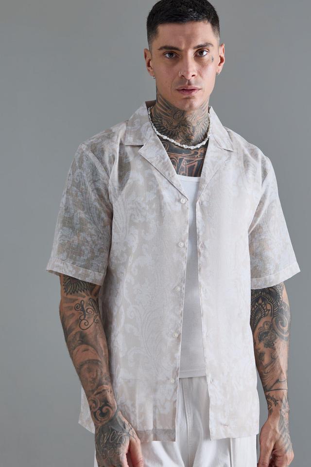 Tall Short Sleeve Drop Revere Tapestry Shirt | boohooMAN USA Product Image