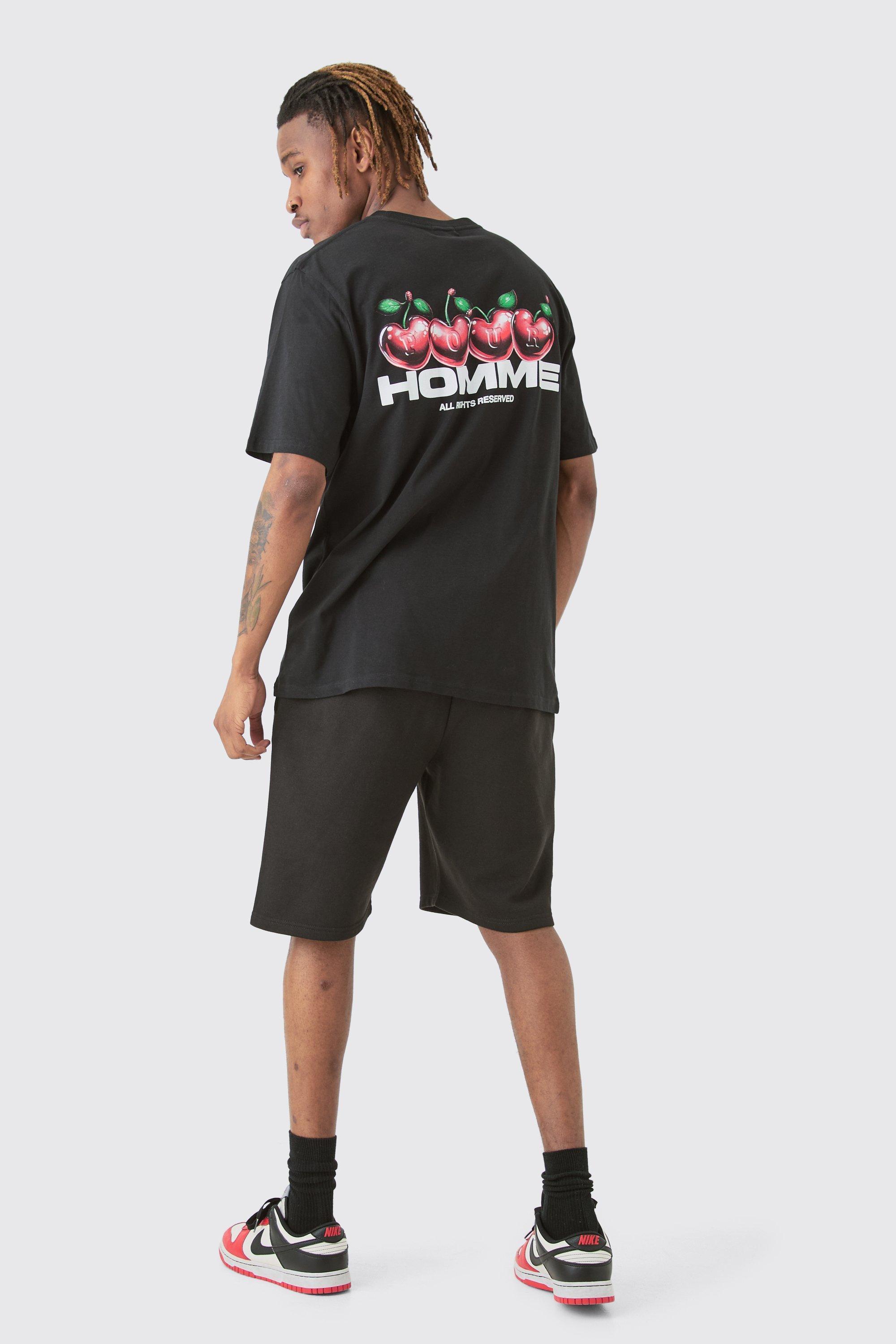 Tall Cherry Graphic Homme T-shirt & Short Set | boohooMAN USA product image