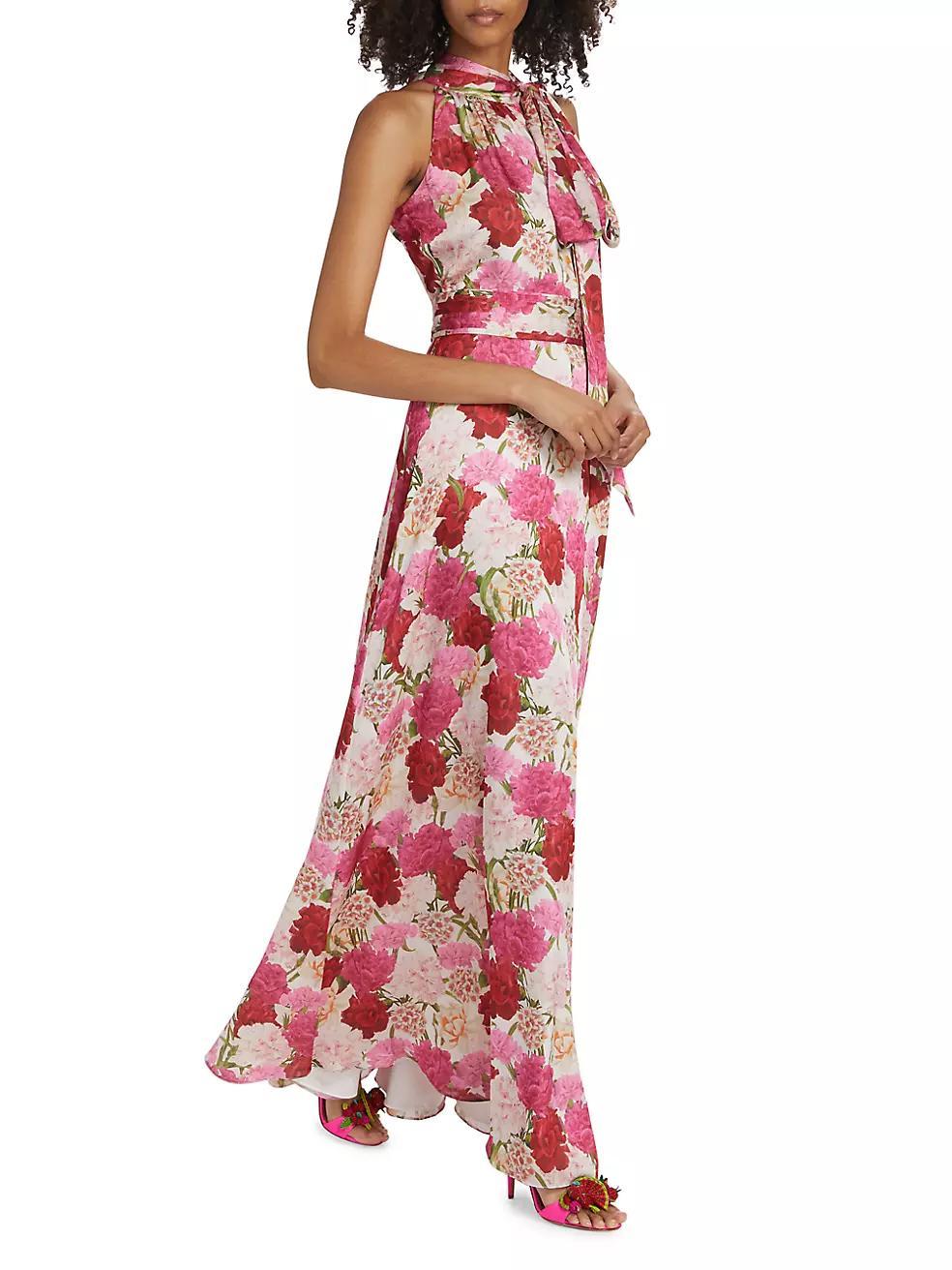 Kayla Floral Crinkled Chiffon Halter Gown Product Image