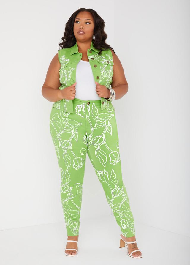 Plus Size Floral Print Skinny Jeans, - Ashley Stewart Product Image