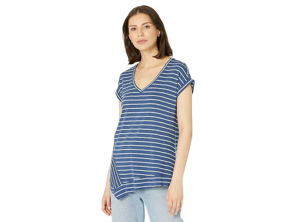 NIC+ZOE Striped Short Sleeve V-Neck Asymmetrical Tee Multi) Women's Clothing Product Image