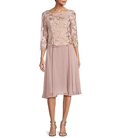 Alex Evenings 34 Illusion Sleeve Scoop Neck Embroidered Lace Sheath Dress Product Image