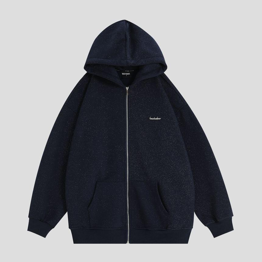 Lettering Hooded Zip-Up Jacket Product Image