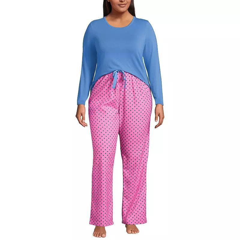 Plus Size Lands End Knit Long Sleeve Pajama Top & Flannel Pajama Pants Sleep Set, Womens Product Image