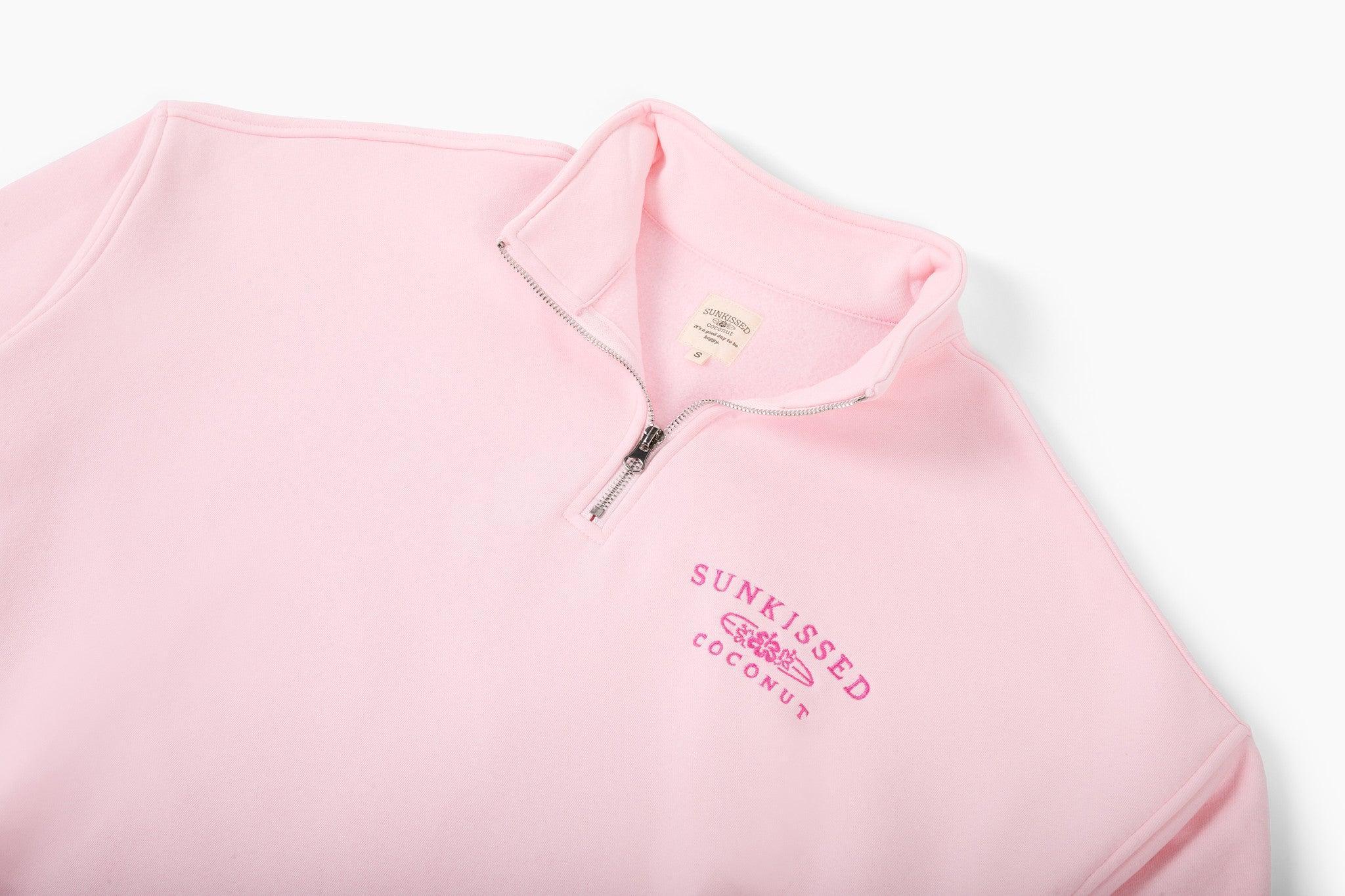 Tana Light Pink Quarter Zip Embroider Sunkissedcoconut Sweatshirt Product Image