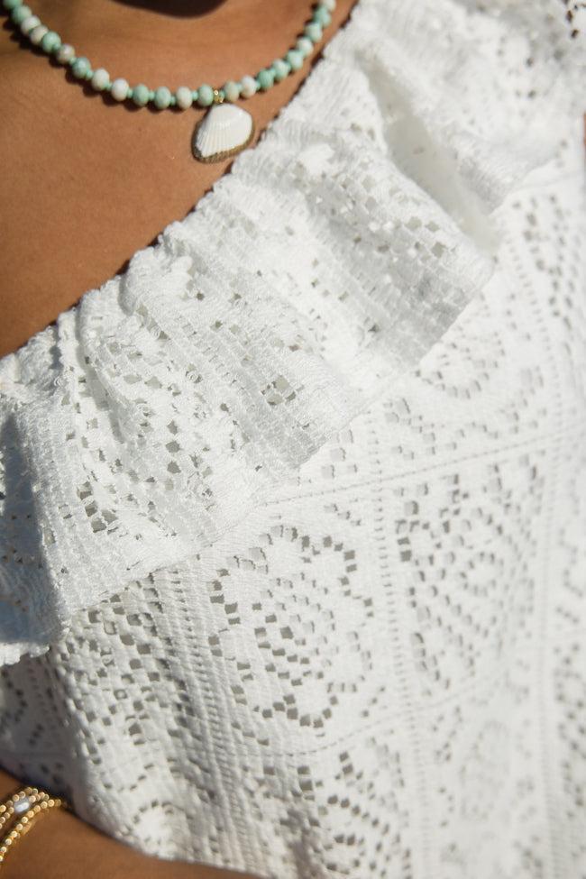 Where Memories Are Made White Crochet One Shoulder Dress Product Image