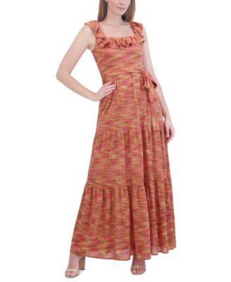 Eliza J Womens Crochet Ruffled Square-Neck Maxi Dress Product Image