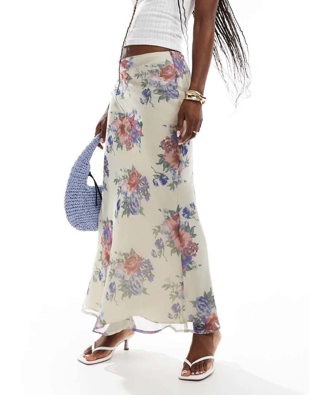 ASOS DESIGN chiffon maxi skirt print in vintage floral Product Image