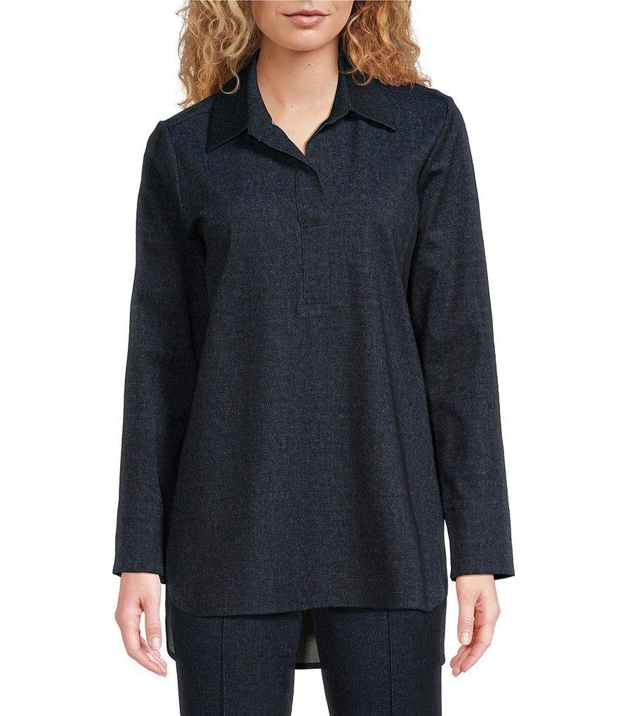 Jude Connally Hadley Stretch Knit Denim Point Collar Long Sleeve Tunic Product Image