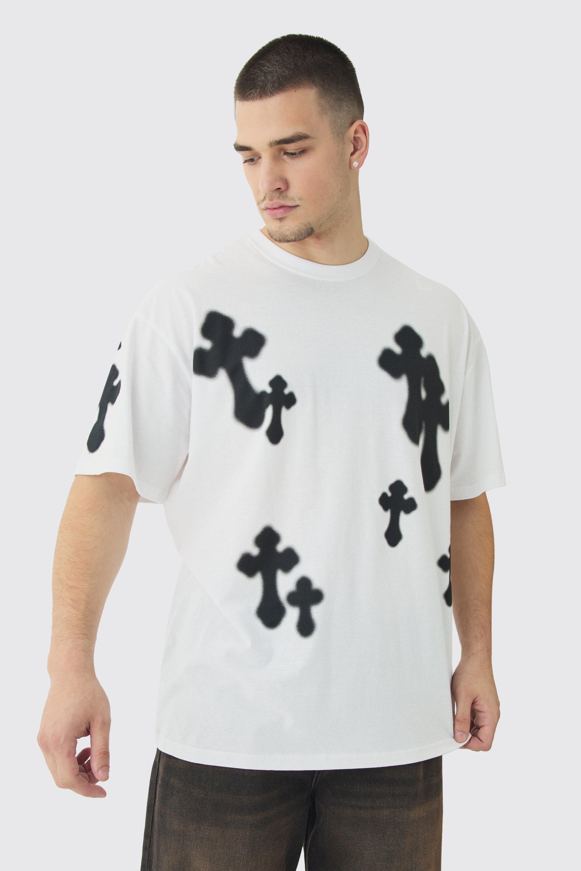 Tall Oversized Airbrush Cross Print T-Shirt | boohooMAN USA product image