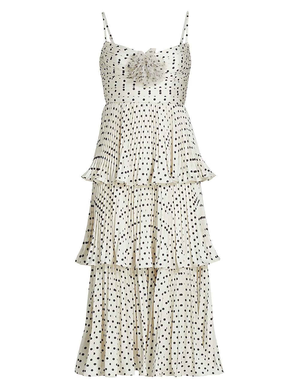 Womens Polka Dot Tiered Midi-Dress Product Image