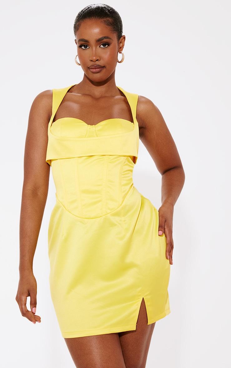 Shape Yellow Structured Satin Corset Detail Mini Dress Product Image