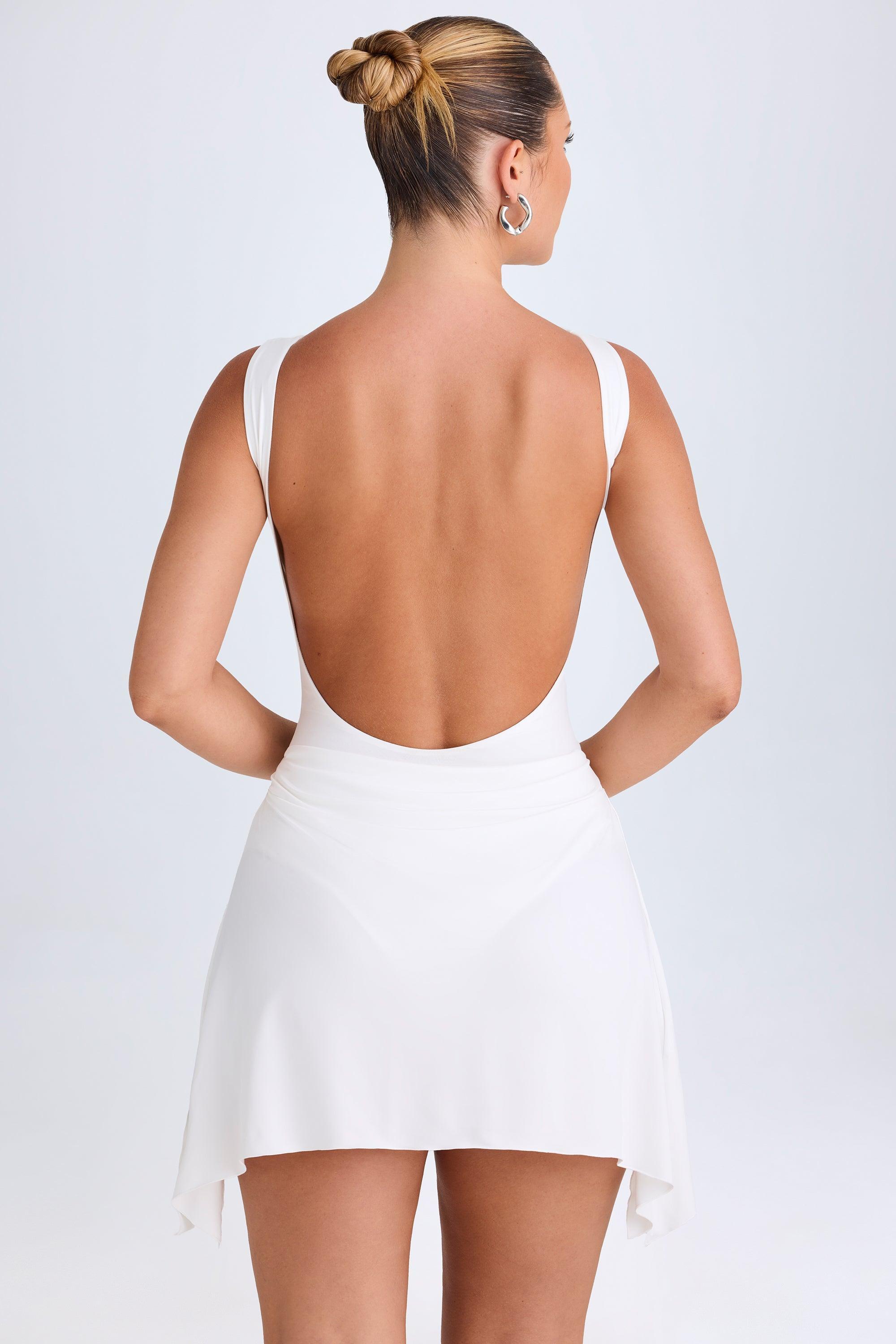 Draped Open-Back Mini Dress in White Product Image