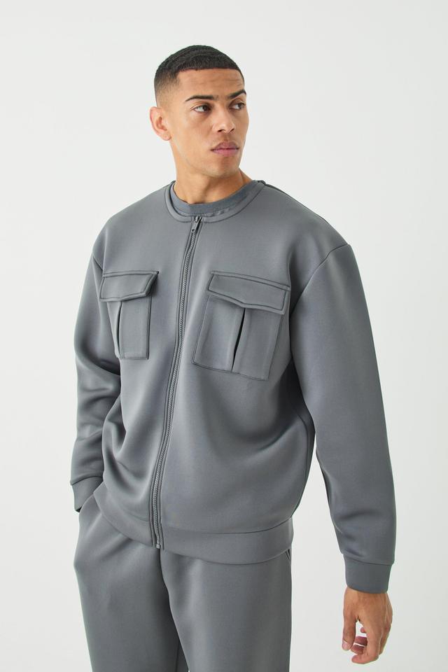 Oversized Bonded Scuba Cargo Pocket Bomber Jacket | boohooMAN USA Product Image