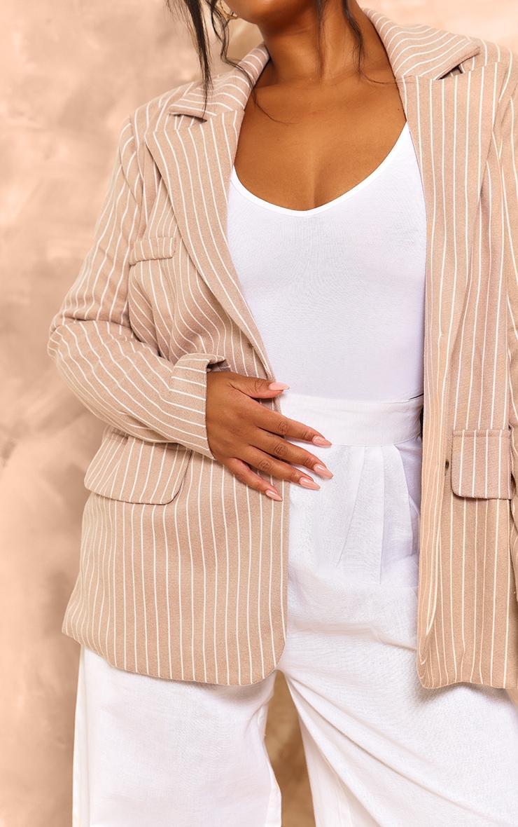 Plus Stone Oversized Pinstripe Single Breasted Blazer Product Image