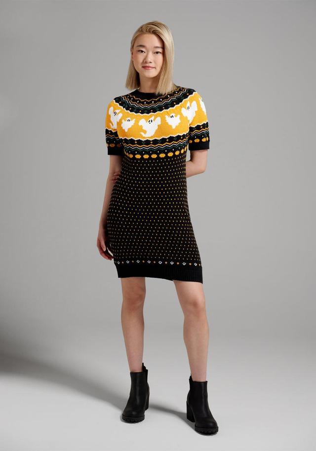 Jump Scare Short Sleeve Fair Isle Sweater Dress Product Image