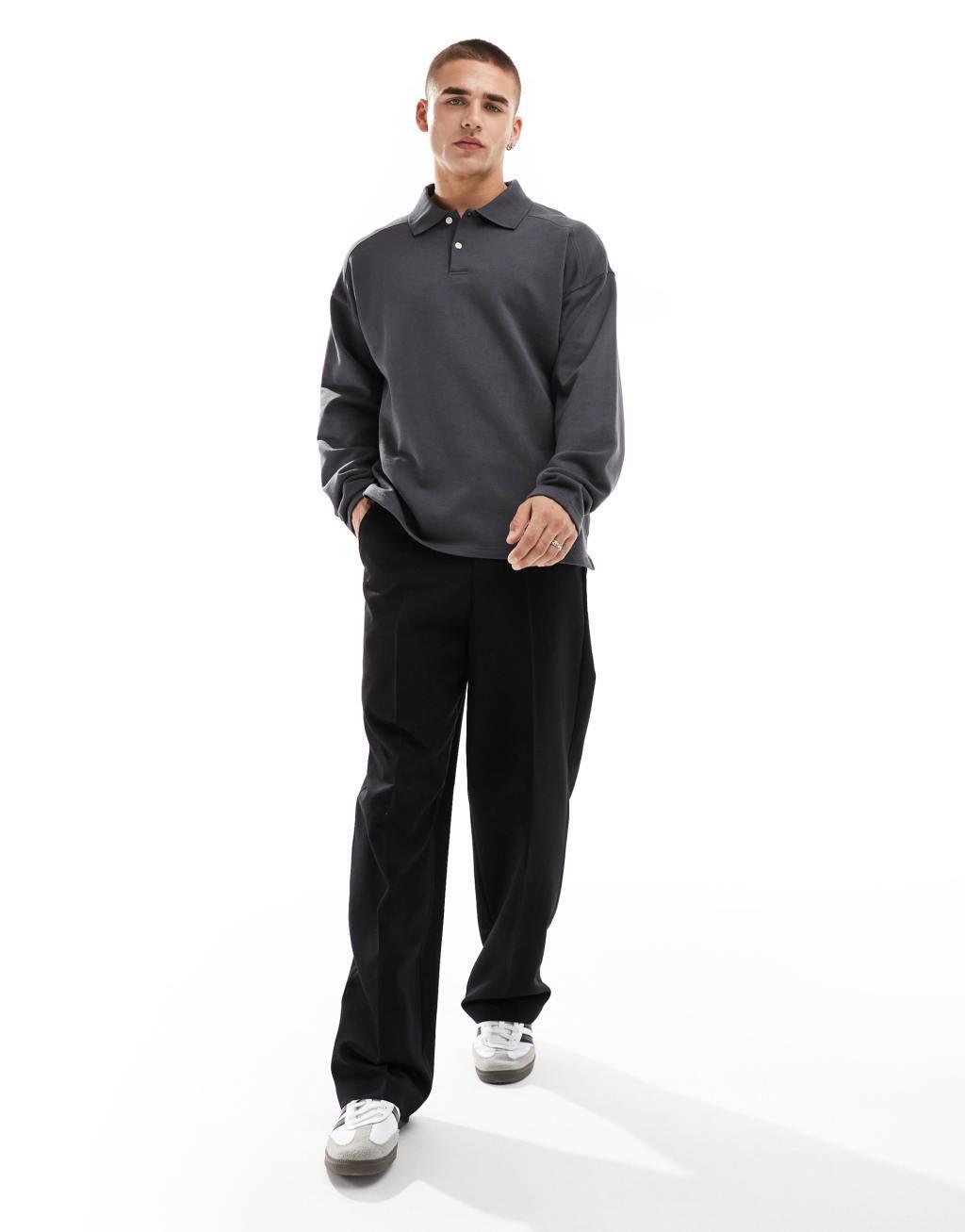 Selected Homme oversized polo shirt in dark gray Product Image