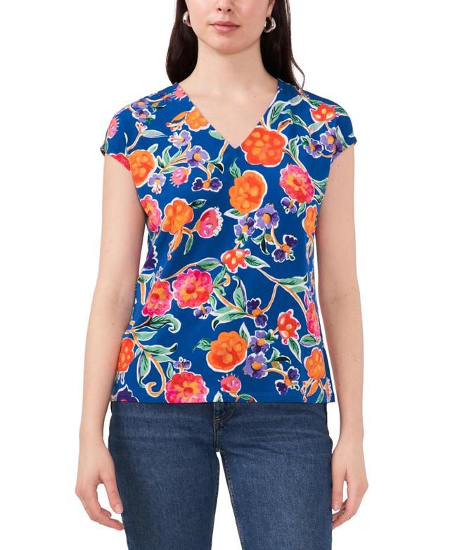 Women's Floral V-Neck Cap Sleeve Knit Top Product Image