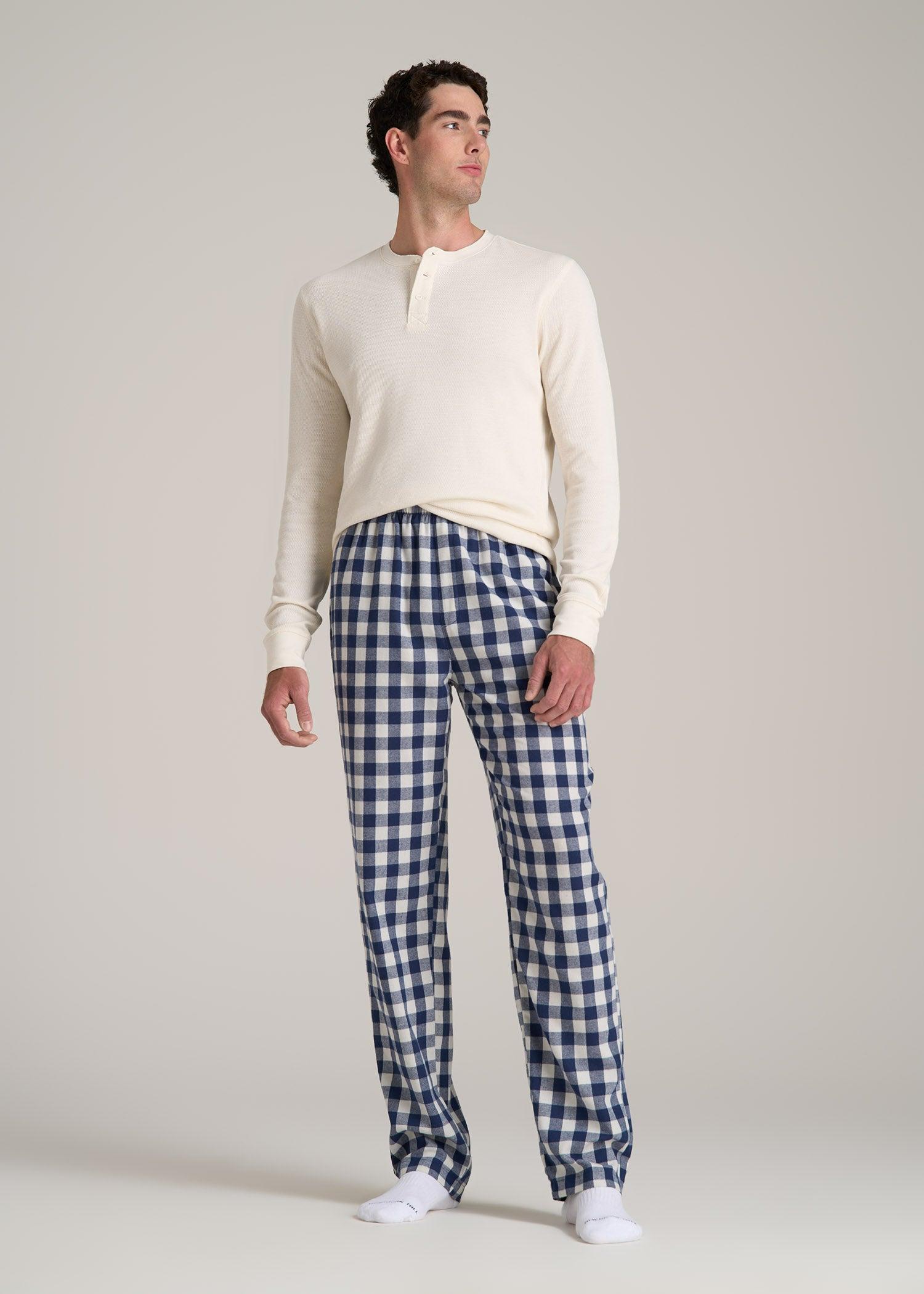 Plaid Pajama Pants for Tall Men in Navy and White Check Product Image