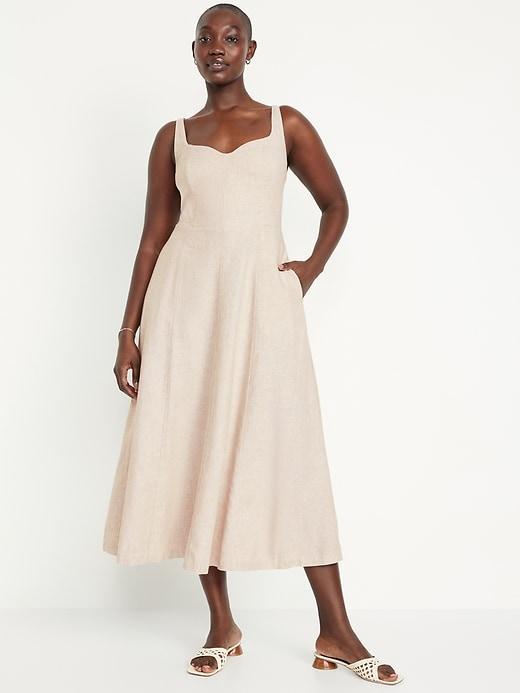 Fit & Flare Linen-Blend Midi Dress Product Image