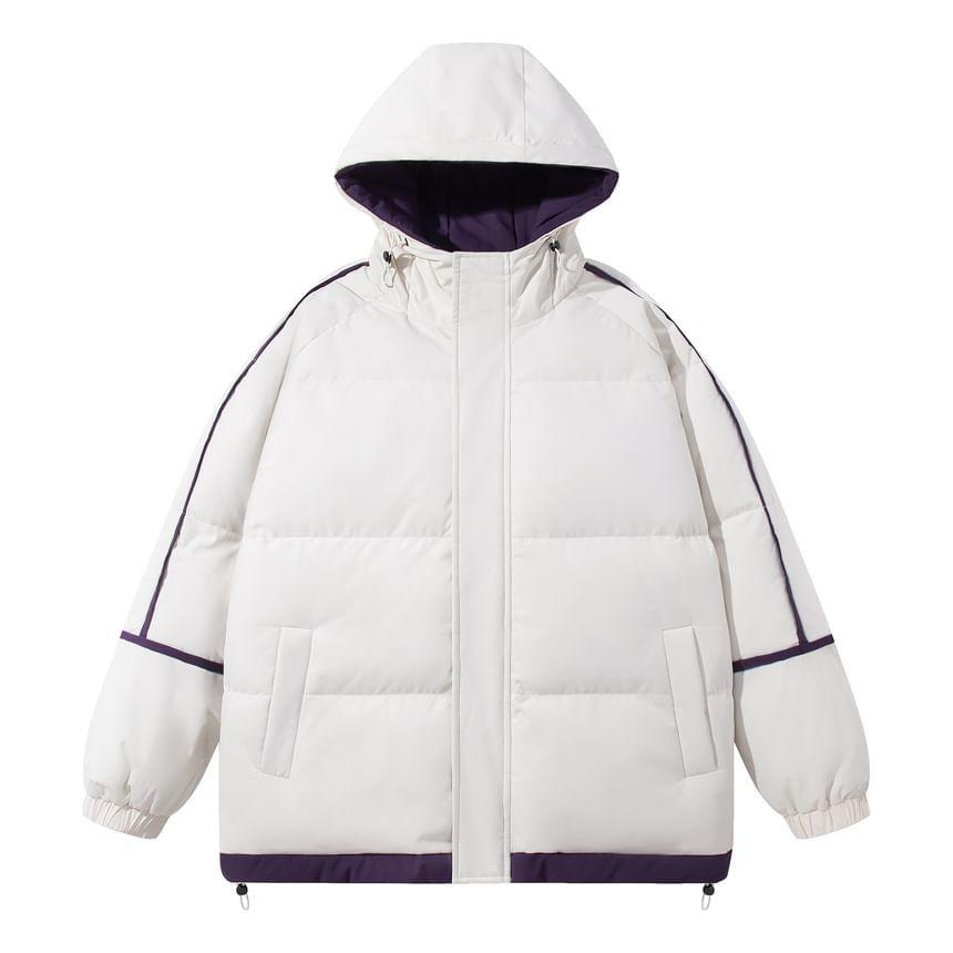 Hooded Contrast Trim Zip Puffer Jacket Product Image