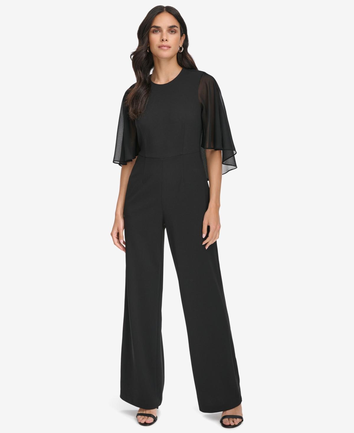 Women's Chiffon-Cape-Sleeve Scuba-Crepe Jumpsuit Product Image