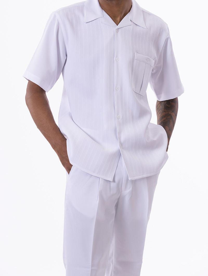 (L/38) White Tone on Tone Striped Walking Suit 2 Piece Short Sleeve Set Product Image