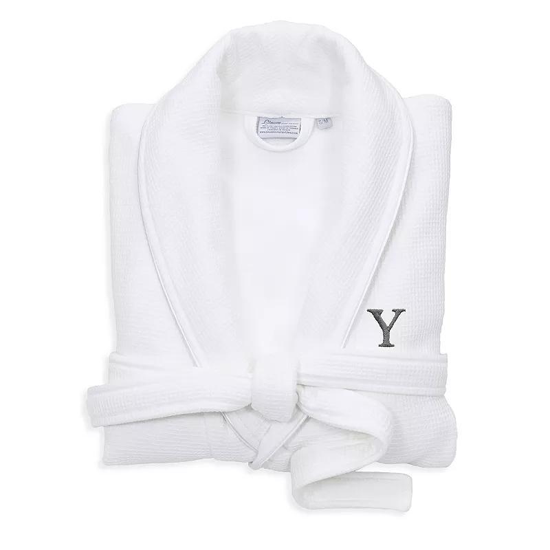 Linum Home Textiles Turkish Cotton Personalized Satin Piped Trim Waffle Terry White Bathrobe, Womens Product Image