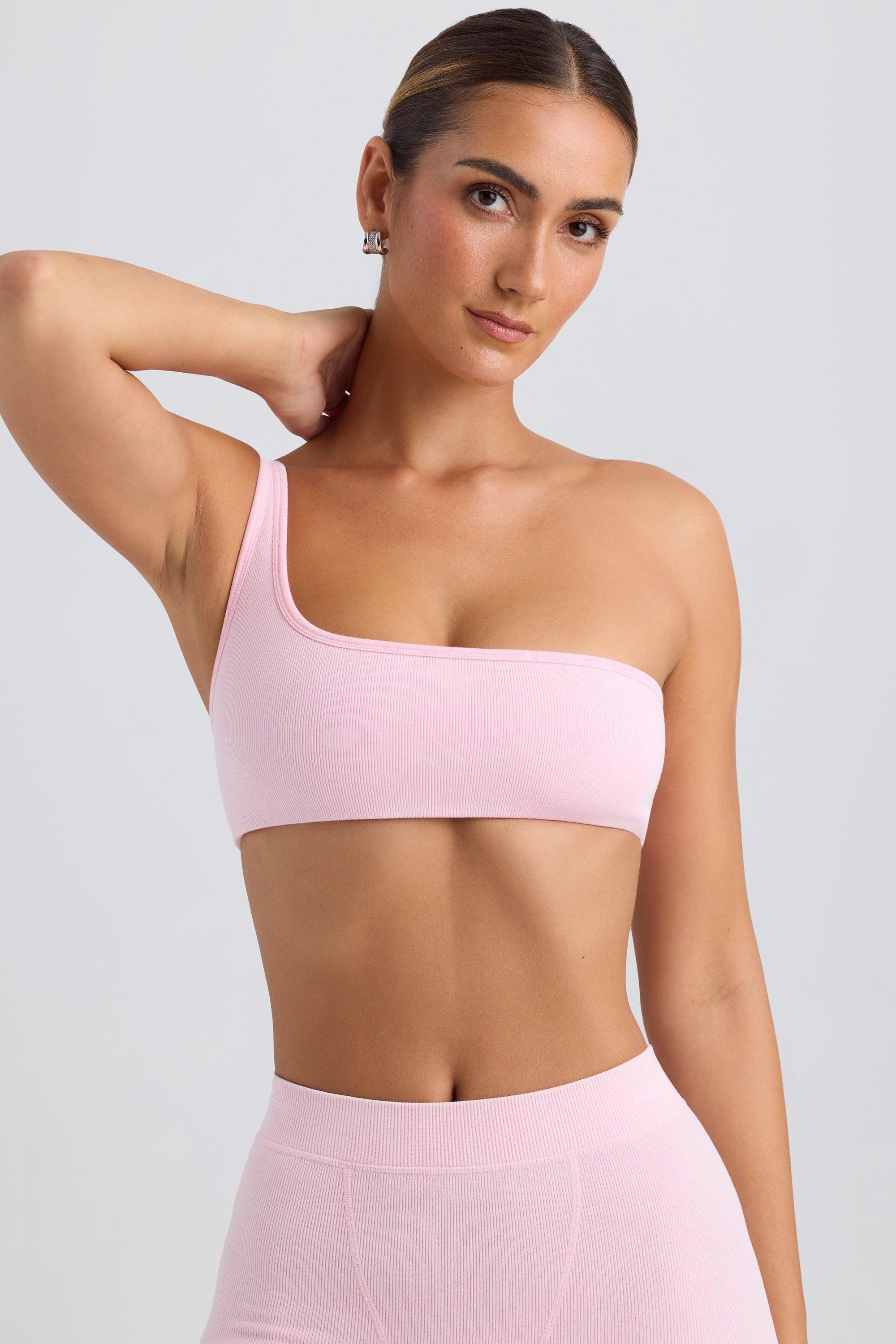 One-Shoulder Sports Bra in Washed Ice Pink Product Image