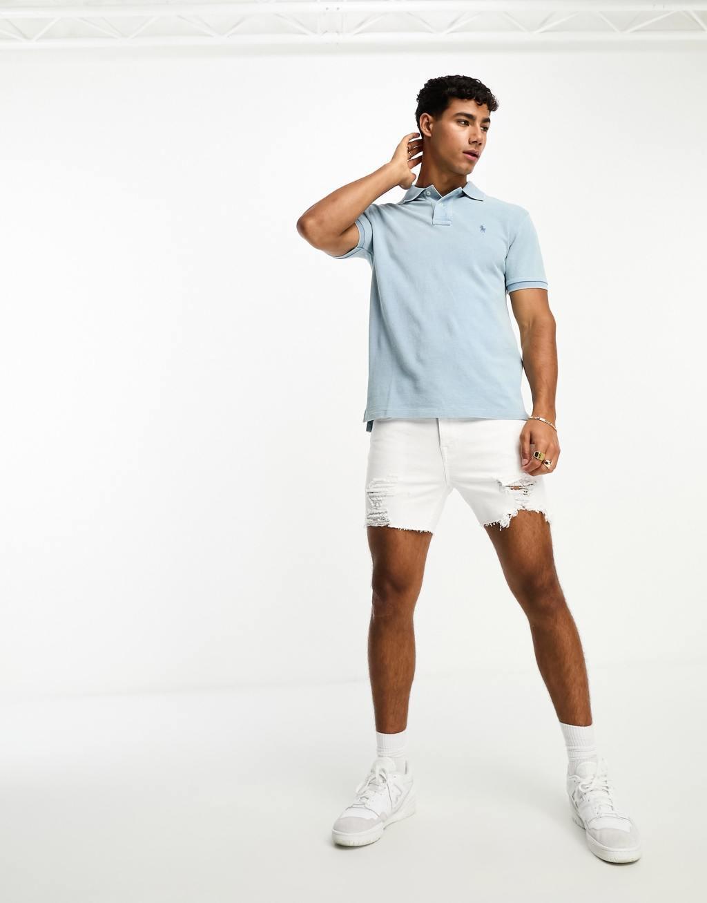 Polo Ralph Lauren icon logo pique polo slim fit in light blue Product Image