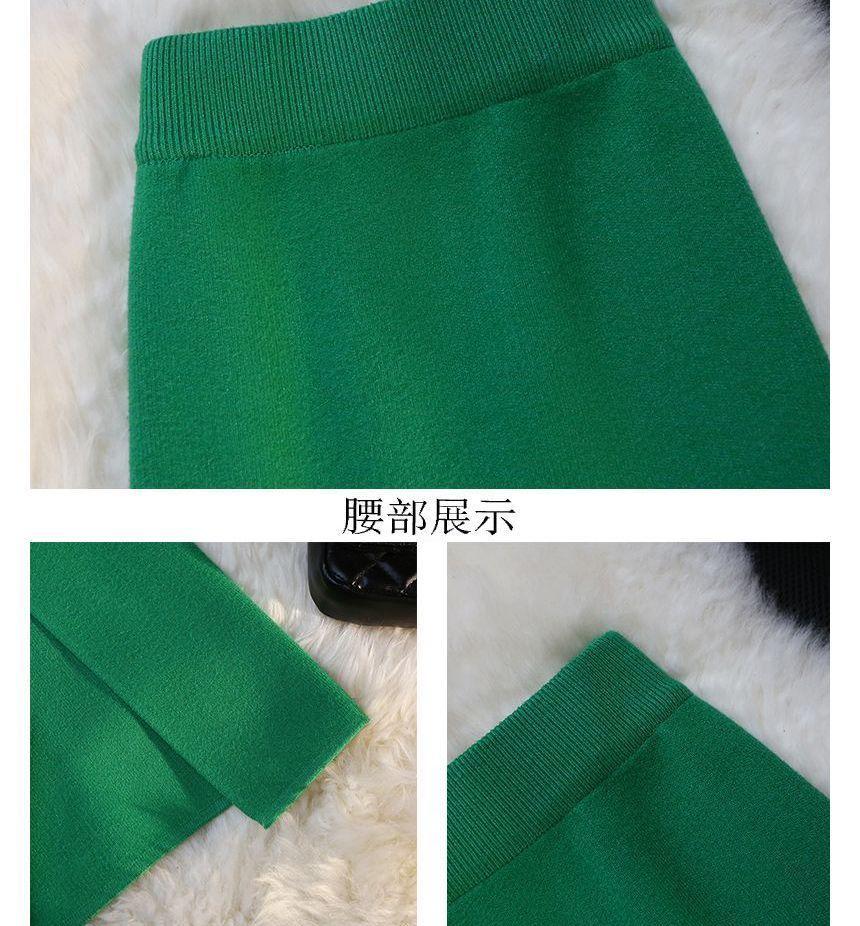 High Rise Slit Knit Midi Pencil Skirt Product Image