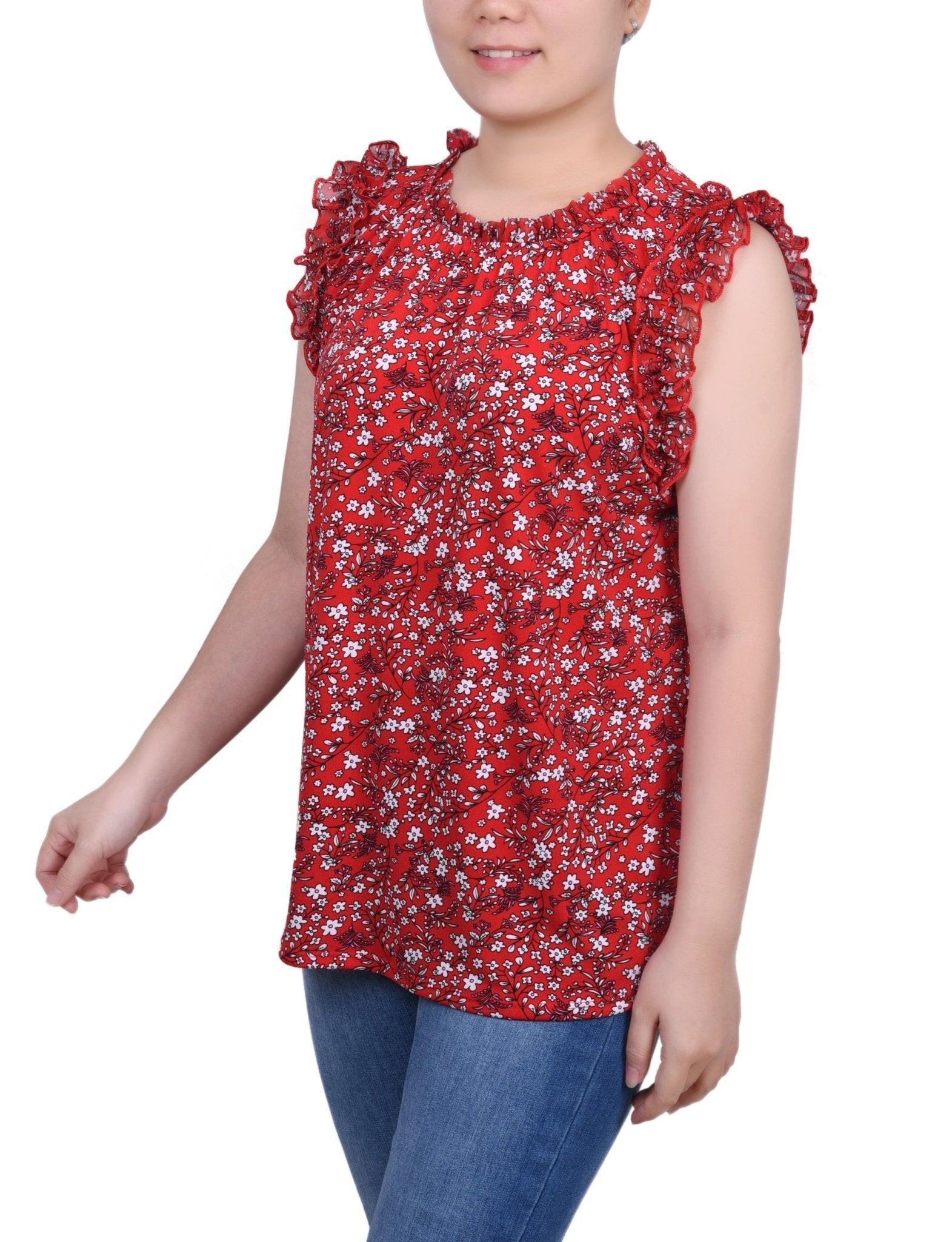 Sleeveless Crepe Top With Chiffon Ruffles - Petite Product Image