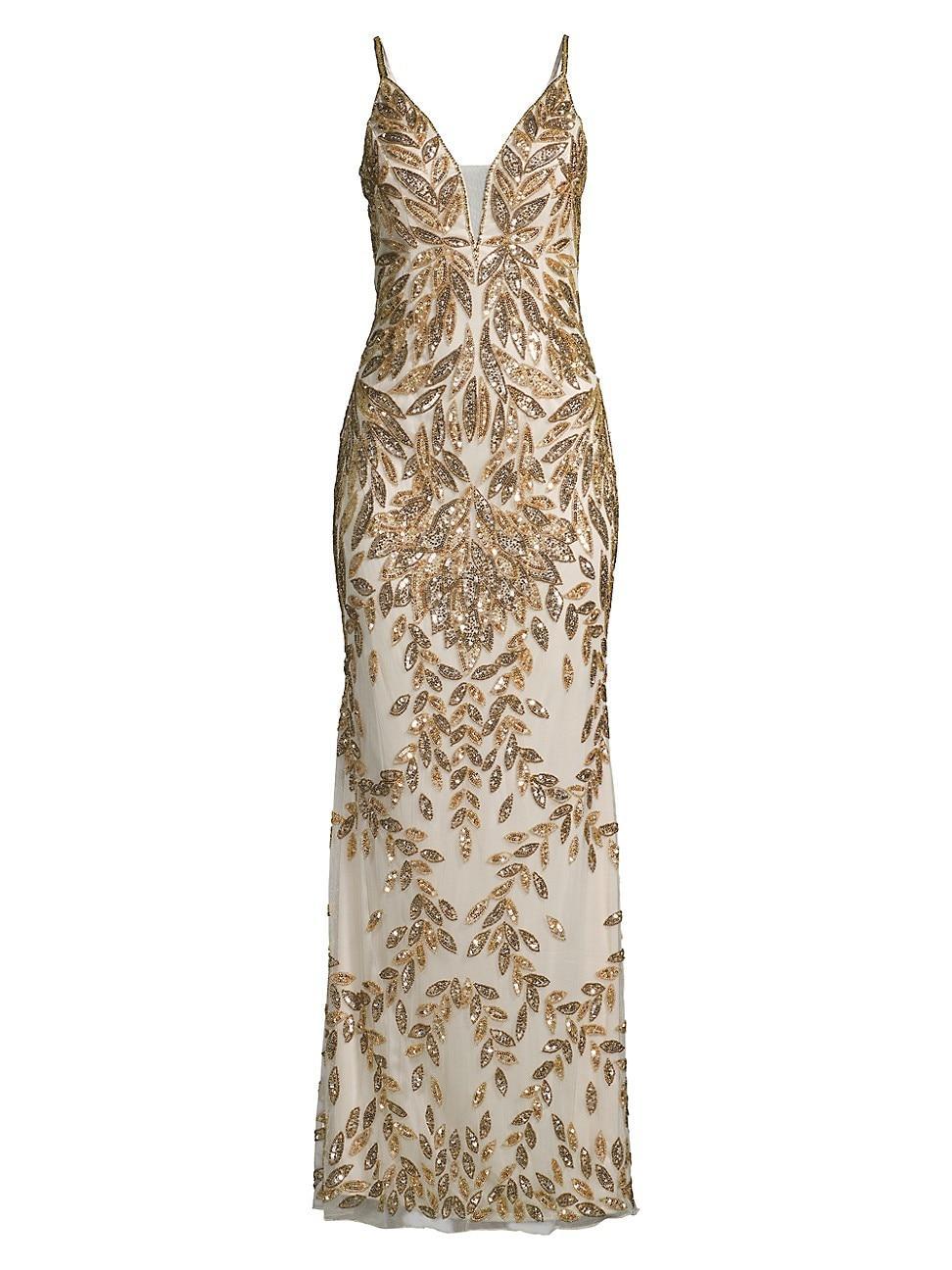 Womens Beaded V-Neck Gown Product Image