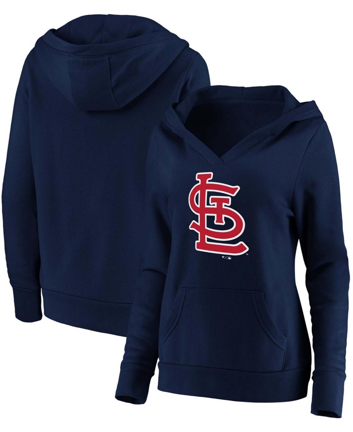 Womens Fanatics Branded St. Louis Cardinals Official Logo Crossover V-Neck Pullover Hoodie Blue Product Image