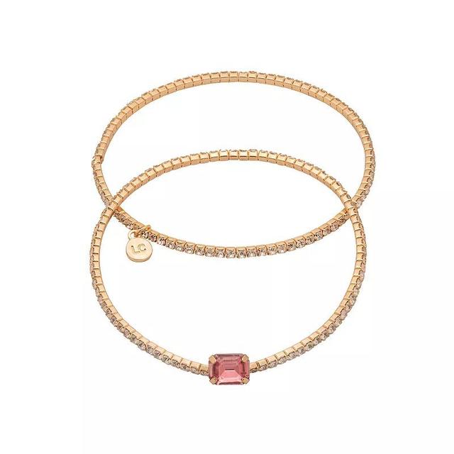 LC Lauren Conrad Gold Tone Beaded Stone Bracelet Duo Set, Womens, Pink Product Image