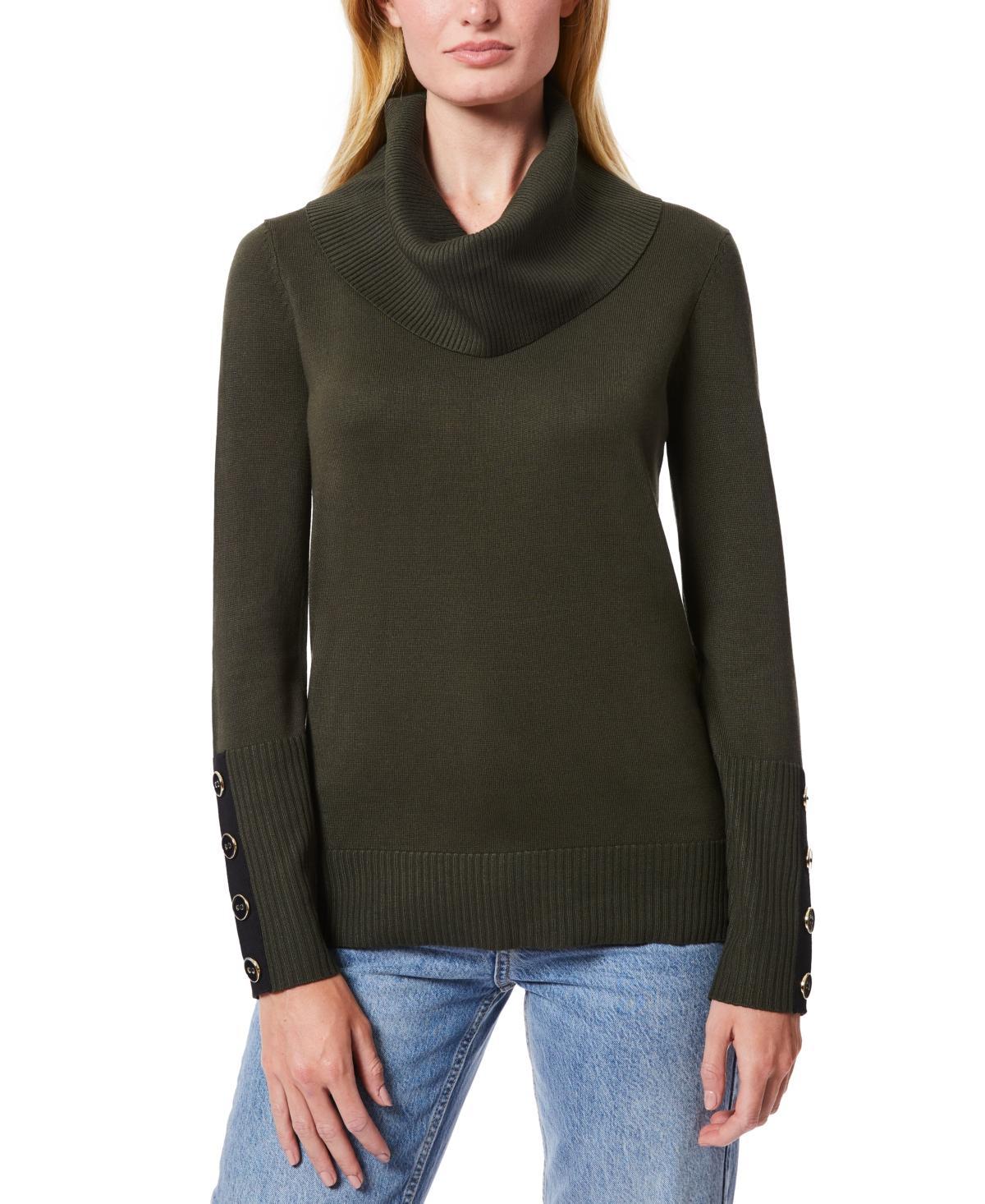 Melissa Paige Womens Contrast-Cuff Cowlneck Sweater product image