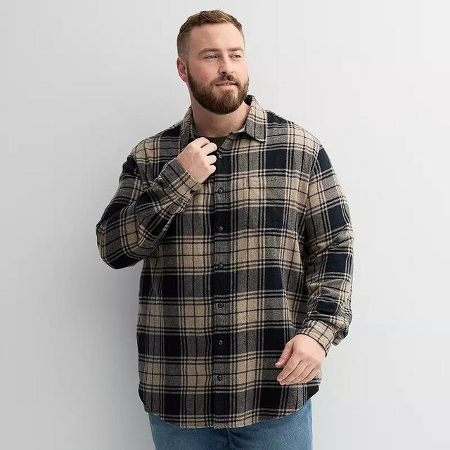 Big & Tall Sonoma Goods For Life Long Sleeve Flannel Shirt, Mens Brown Grey Plaid Product Image