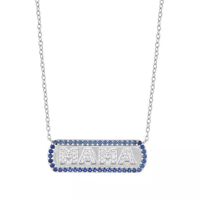 Sterling Silver Lab-Created Sapphire & Cubic Zirconia MAMA Bar Necklace, Womens Product Image