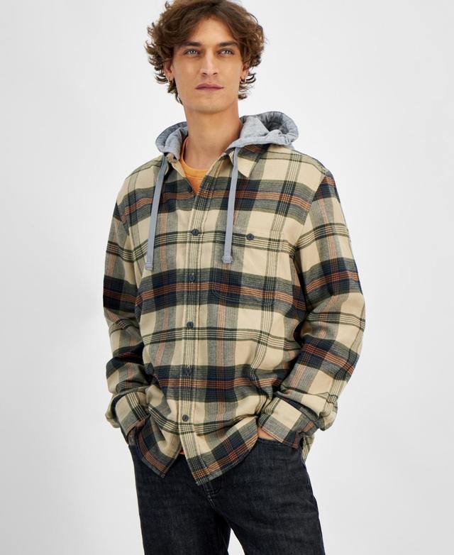 Sun + Stone Mens Lars Hooded Plaid Shirt, Created for Macys Product Image